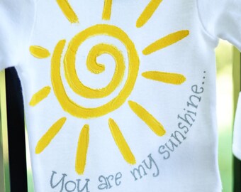You are my sunshine tee or bodysuit, baby gift for newborn, sunshine theme, gray and yellow, you are my sunshine sunny yellow gray baby gift