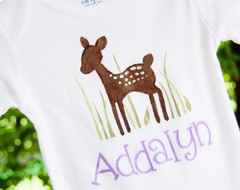 personalized tee or bodysuit with baby deer to match Willow bedding... gender neutral for boy or girl