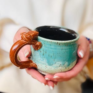 Handmade pottery mug with dachshund weiner dog handle, handmade dog mug, dachshund mug for dachshund lover