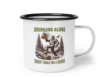 Sasquatch Drinking Alone Camp Cup | Enamel Outdoors Boogfoot Beer Mug