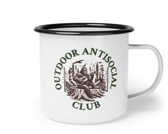 Sasquatch Playing Guitar "Outdoor Antisocial Club" Enamel Camp Cup