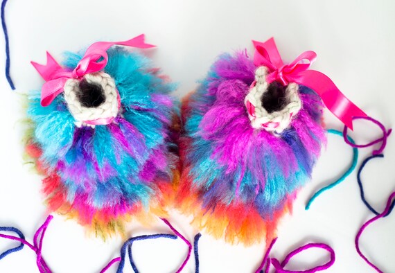furry rainbow boots
