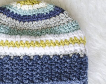 Crochet Hat, Stripes Beanie for Boys / Girls, Unisex Ski Hat Available in size Newborn to Adult, Christmas Baptism Gift for Boys