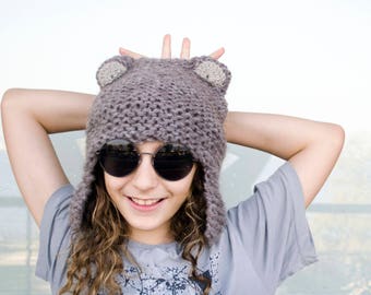 Bear Ear Winter Hat, Animal Ear Hats for Babies, Mom and Baby Hat, Dad and Baby Matching Hat, Slouchy Beanie with Animal Ears, Playful Hat