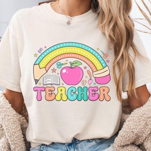 Teacher Rainbow Shirt, Teacher Tee, Retro Teacher Shirt, Teacher Gift, Teacher Shirt, Back to School Shirt, Comfort Colors Teacher Shirt