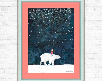 Tableau "L’ours polaire dans les étoiles" - Impression d'art par Jeanne Marchal
