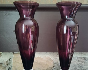 Antique Pair of Cambridge Glass Amethyst Purple Keyhole Vases - Really Stunning! ca. 1930s, Gorgeous Decor Items!  9-3/4"