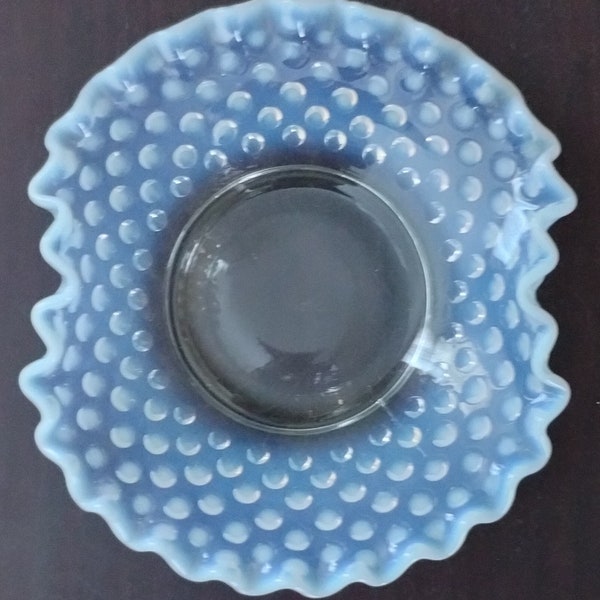 Vintage Fenton Moonstone Hobnail Glass Ruffled Bowl, ca. 1940s-1950s - Very Pretty!