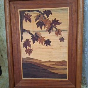 Vintage Creative / Hudson Valley Woods Wood Inlay Marquetry Maple Tree Artwork - Gorgeous Art Featuring 12 Different Woods, ca. late 1980s