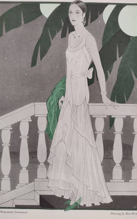 1930 Fashion Page From Woman's Home Companion - White Evening Dress From Bergdorf Goodman, Ben-hur Baz Artwork - Woman on Steps, Palm Trees - Etsy 1930 Fashion Page From Woman's Home Companion - White Evening Dress From Bergdorf Goodman, Ben-hur Baz Artwork - Woman on Steps, Palm Trees - Etsy