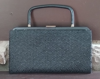 Fabulous Vintage Garay Convertible Clutch Purse / Handbag, Black Weave, Nice Look!  Ca. 1950s