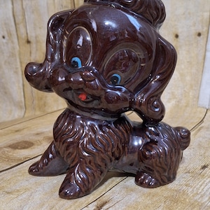 Super Cute Vintage Redware Brown Poodle Dog Figurine -  MCM 1960s, probably made in Japan - Just Adorable!!