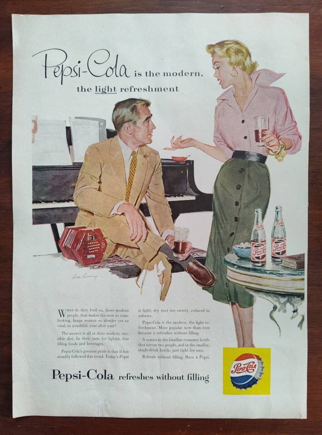 Vintage 1950s Pepsi-Cola Ad Artwork by Bob Levering - Etsy 日本