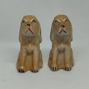 Cute Vintage Set of Golden Retriever or Cocker Spaniel Salt and Pepper Shakers - Made in Japan, ca. 1940s, Fierce Faces!