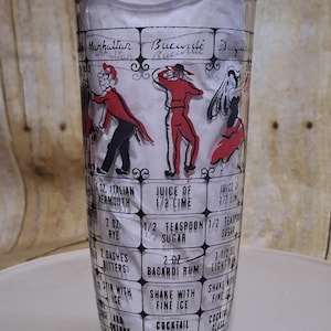 Vaso mezclador de cócteles Hazel Atlas MCM vintage de los años 50: divertidas recetas retro de whisky sour, Manhattan, Tom Collins, martini y más