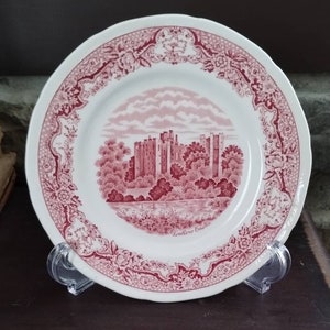 Vintage Red Transferware Bread Plate - Royal Swan, Made in England - Ludlow Castle - Lovely Color, ca. 1940s-1960s
