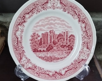 Vintage Red Transferware Bread Plate - Royal Swan, Made in England - Ludlow Castle - Lovely Color, ca. 1940s-1960s