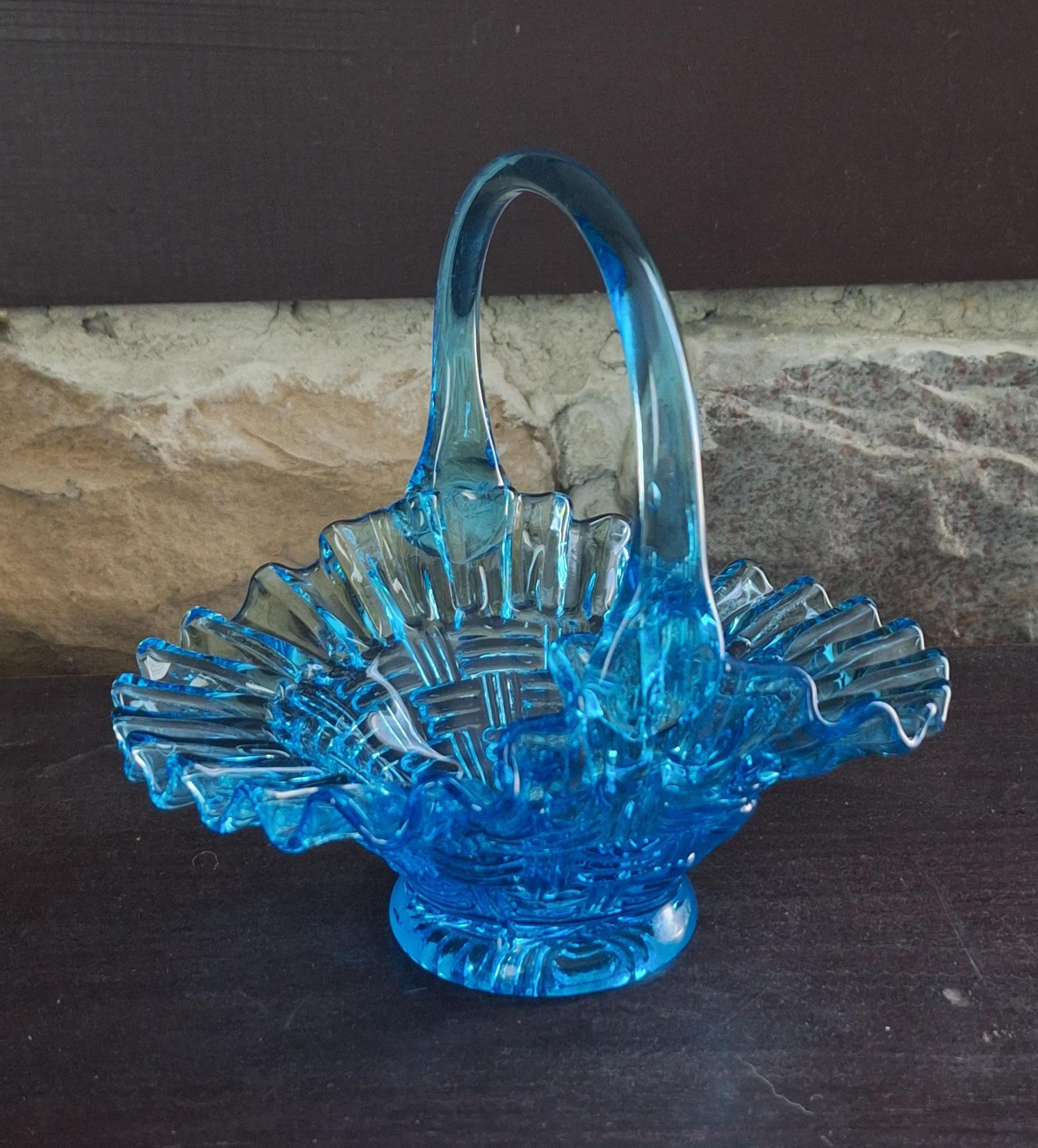 Fenton Blue Glass Basket - Etsy