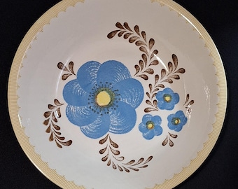 Vintage Royal China USA Sebring OH Large Serving Bowl - Blue Flower - Pasta, Salad - Great Retro Look, Nice Stoneware! ca 1960s-early 1970s