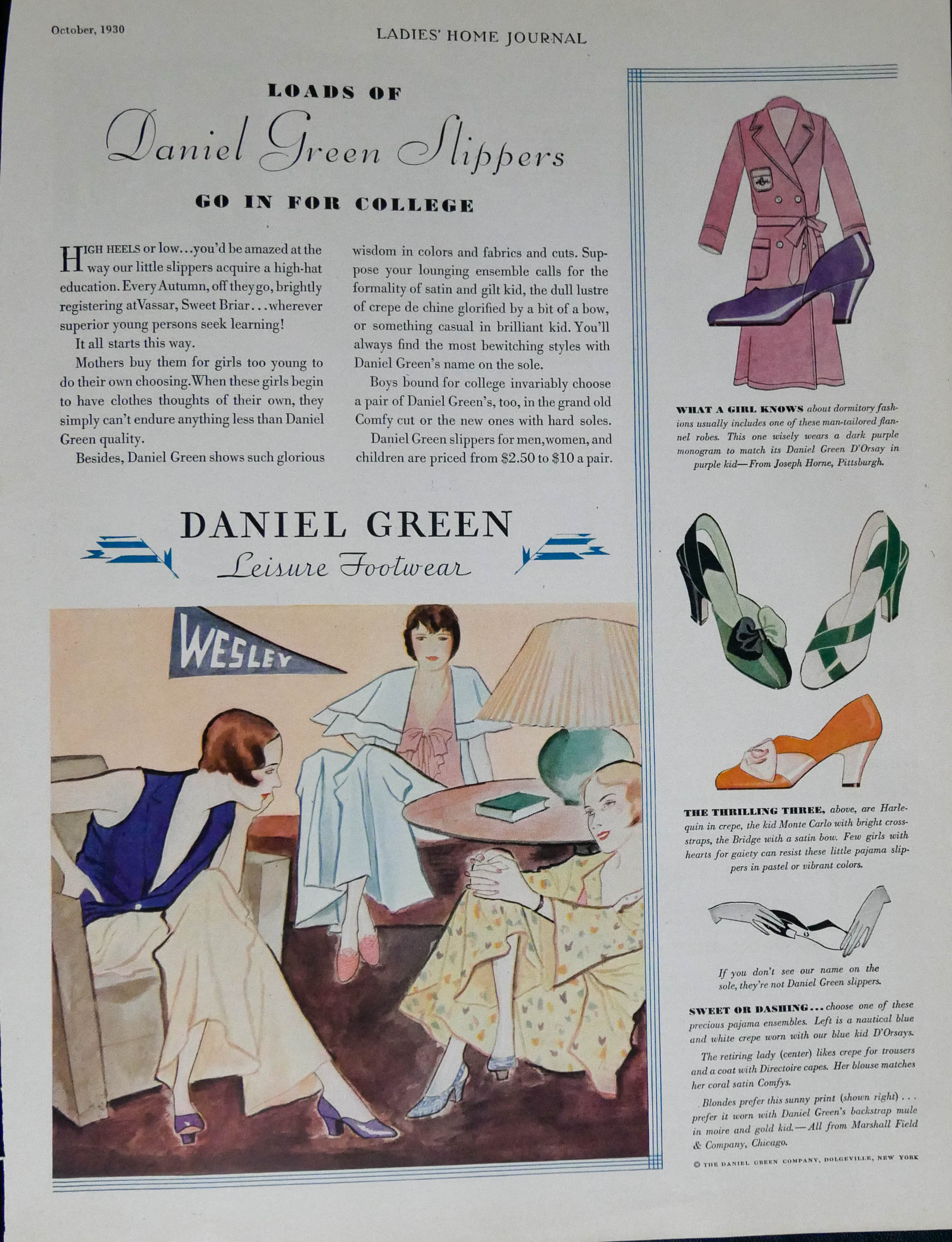 1930 Daniel Green Slipper Ad Coeds in 