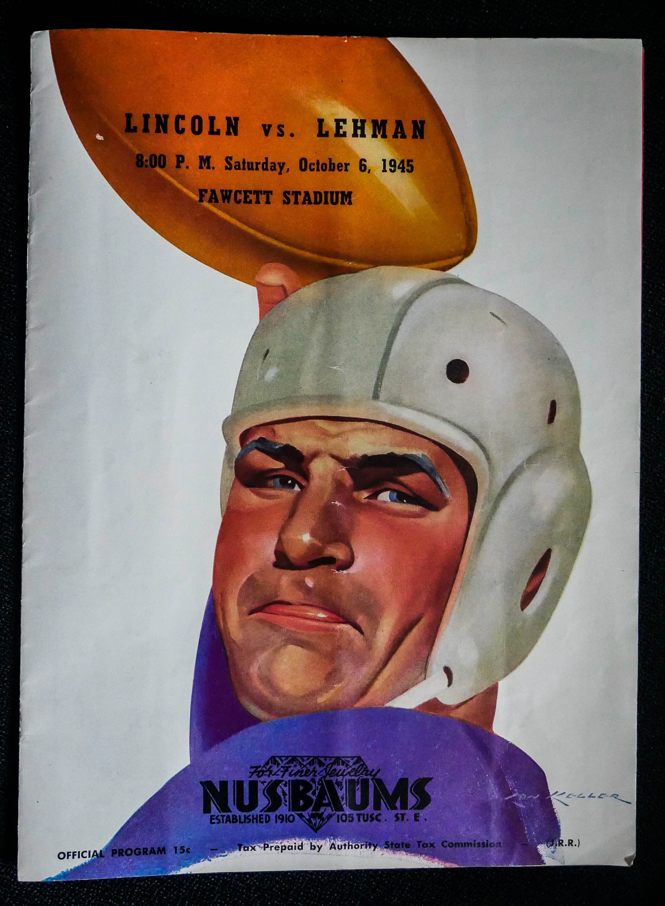 Vintage Canton OH Ohio High School Football Program - 1945 Lehman vs Lincoln - Lon Keller Cover Art, Coke ad centerfold with Cheerleader