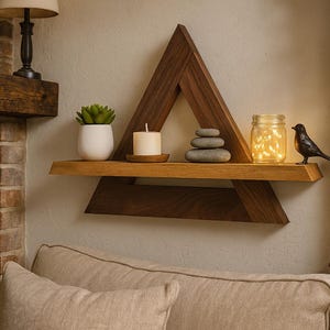 Triangle Wall Shelf, Hardwood Floating Shelf, Geometric Decor
