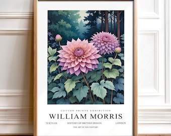 William Morris Inspired Botanical Print Exhibition Poster William Morris Print Exhibition, Botanical Floral Art Poster, Dahlia