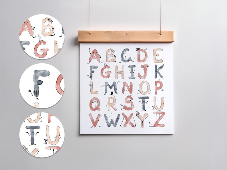 Funny Alphabet Poster: Stickman Character ABC Print (digital Download
