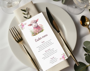 Menu di Pasqua modificabile, festa di Pasqua, celebrazione di Pasqua, ospitalità, menu delle feste, menu di primavera, modello di menu della cena, brunch di Pasqua, Canva, menu