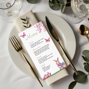 Spring Menu Template, Easter Menu, Easter Menu Template, Easter Lunch, Easter Bunny, Printable Menu, Instant Download, Dinner Menu, Easter