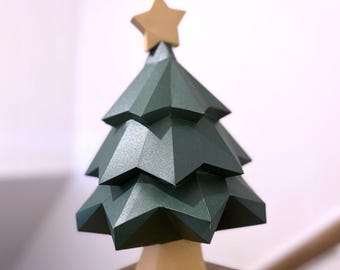 Pino navideño de papel, modelo de pino de papel, plantilla PDF de pino, escultura de pino 3D, patrón de baja poli de pino navideño