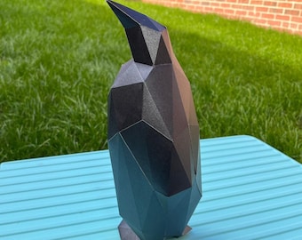 Plantilla de pingüino para manualidades de papel, origami 3D abstracto de baja poli, decoración del hogar, obras de arte, regalos, PDF, SVG, DXF, Cricut, Silhouette Cameo