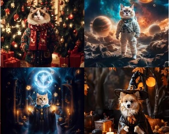 ¡Oferta limitada! Retratos digitales personalizados de mascotas con foto y nombre, retrato digital pintado a partir de una foto, regalo de retrato de mascota, regalo de Navidad para mascotas