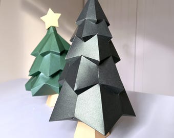 Pino navideño de papel, modelo de pino de papel, plantilla PDF de pino, escultura de pino 3D, patrón de baja poli de pino navideño