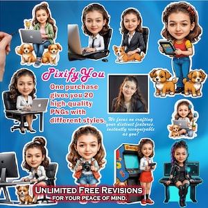 UK made,Custom Cartoon Animation,Buy 1 Get 20Styles Sticker,Cartoon Portrait From Photo,Cartoon Style,Custom Pixar,Digital File