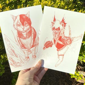 My Hero Academia Todoroki and Bakugo Cats Mini Prints