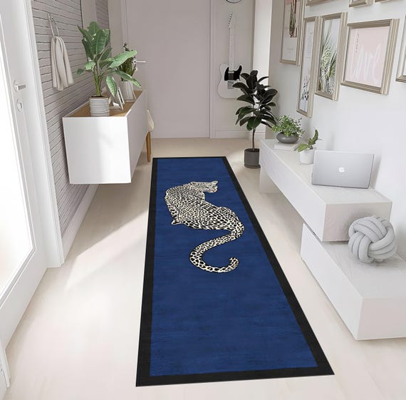 Leopard Area Rug,Leopard Runner Rug,Animal Print Rug,Blue Area Rug,Outdoor Leopard Rug,Non Slip Rug,Blue Rug,Leopard Corridor Rug,Modern Rug