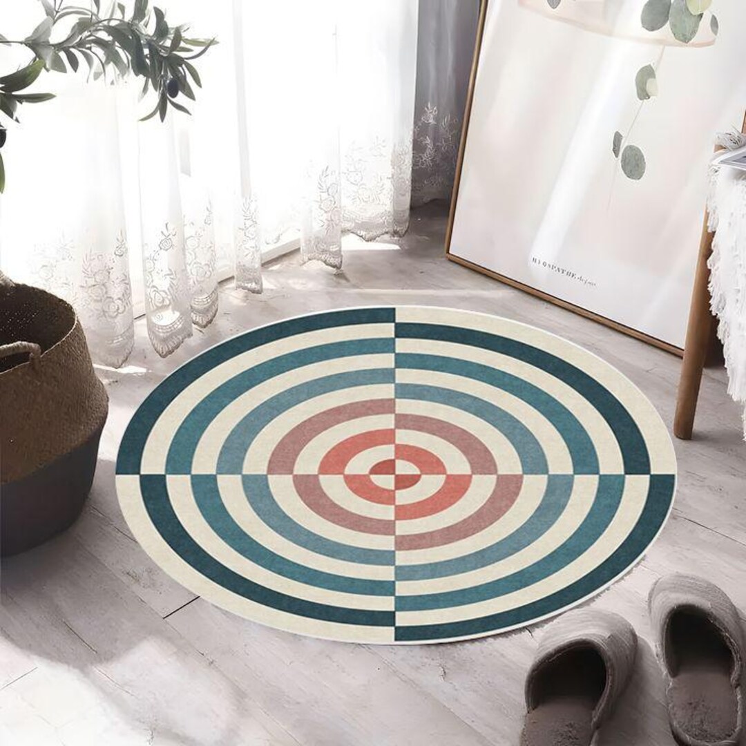 Geometric Target Round Rug, Mid Century Modern Circle Rug, Bauhaus ...