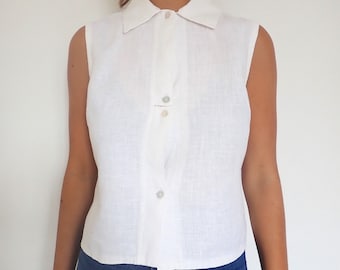 Vintage 90's White Linen Women Shirt