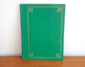French Le Tanneur green leather gold exercice book cover Vintage 80s