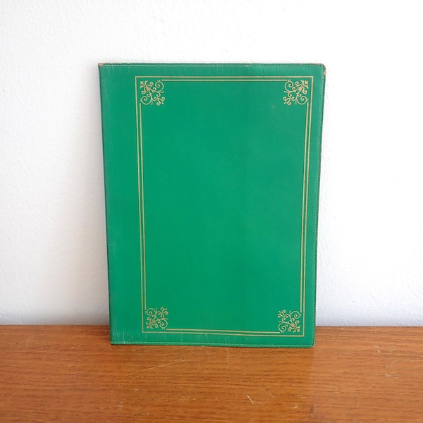 French Le Tanneur green leather gold exercice book cover Vintage 80s