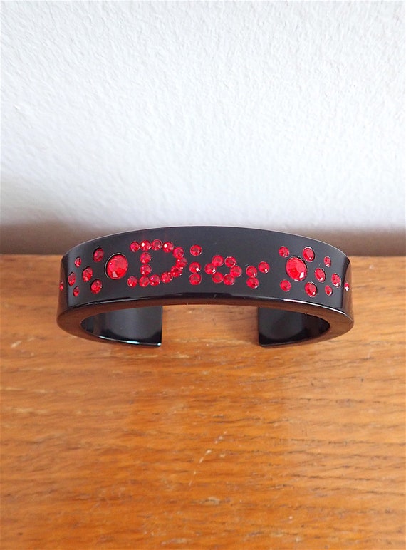 Bracelet Manchette Dior Noir Strass Rouges - image 1