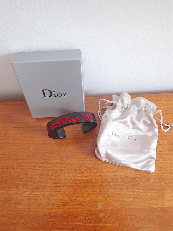 Bracelet Manchette Dior Noir Strass Rouges - image 3