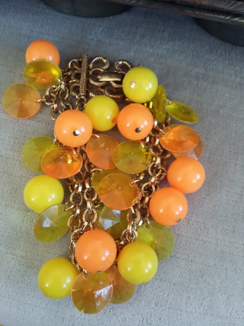 Vintage Triple Chain Charm Bracelet with Lucite Dangles Etsy