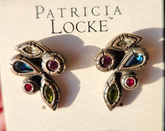 Vintage Patricia Locke Swarovski Earrings, "Silver Majestic", New on Original Card