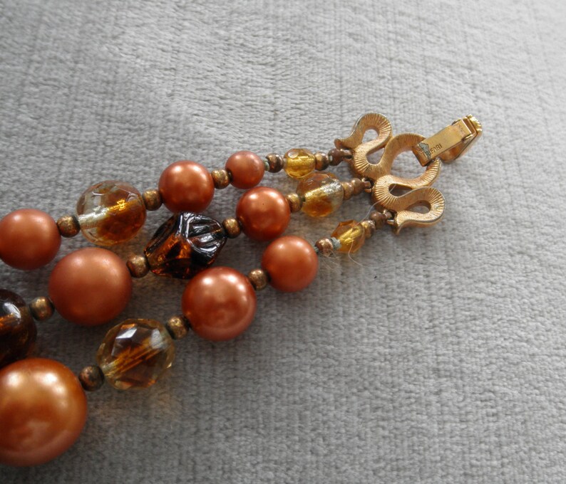 Vintage Trifari 3Strand Beaded Bracelet Amber and Brown Etsy