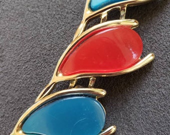 Vintage "Wishbone" Thermoset Bracelet, Red and Blue / Turquoise