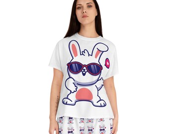 Bunny Pajama Set, Rabbit Sleepwear, Lounge Wear for Women, Plus Size PJ, Comfortable Relaxing PJs