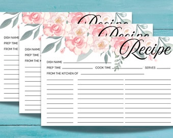 Floral Recipe Card - 6x4 Printable Card