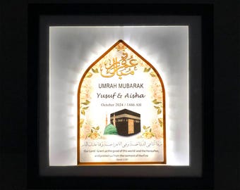 Personalised Umrah Mubarak LED Frame: Islamic Hajj Gift